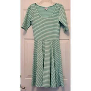 LuLaRoe Amelia Dress - Size Small Teal With White Stripe Textured Fabric